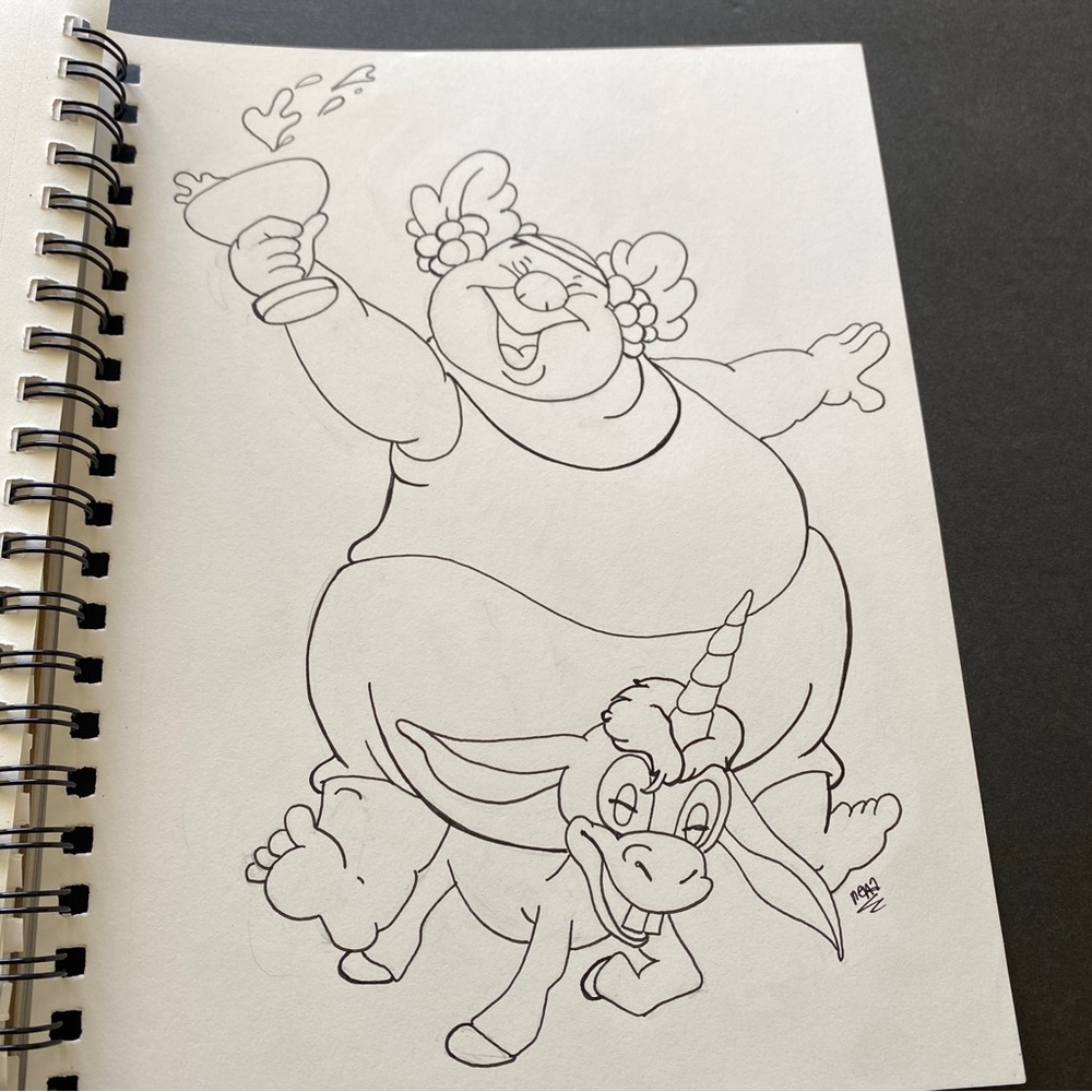 Fantasia Bacchus & Jacchus Drawing Disney Illustration Black Ink 11x 7.75”